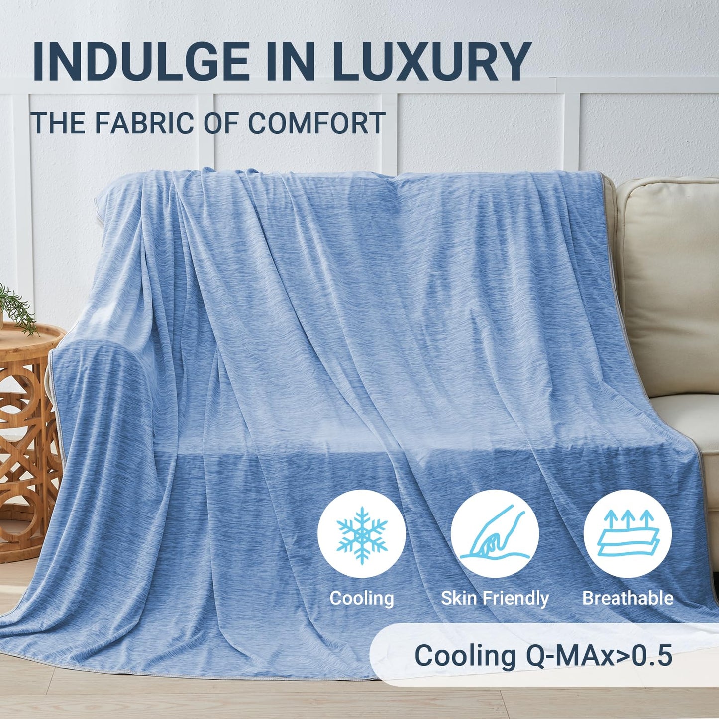 Cooling Blanket for Hot Sleepers Queen Size 90"x90", Summer Ice Cold Blanket Absorbs Heat to Keep Body Cool for Night Sweats, Lightweight Breathable Cold Blankets for Sleeping Bed & Sofa