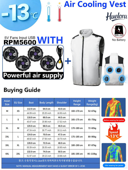 4FAN Solid Color Stand Collar Air Cooling Vest Men Dual Fans USB Summer Work Sleeveless Waistcoat Outdoor Fishing Cooling Jacket