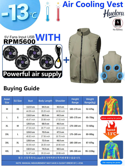 4FAN Solid Color Stand Collar Air Cooling Vest Men Dual Fans USB Summer Work Sleeveless Waistcoat Outdoor Fishing Cooling Jacket