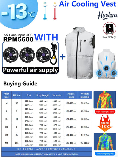 4FAN Solid Color Stand Collar Air Cooling Vest Men Dual Fans USB Summer Work Sleeveless Waistcoat Outdoor Fishing Cooling Jacket