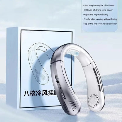 8000mAh Electric Hanging Neck Fan Portable Bladeless Mini Rechargeable Mute LED Digital Display Air Cooler For Outdoor