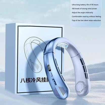 8000mAh Electric Hanging Neck Fan Portable Bladeless Mini Rechargeable Mute LED Digital Display Air Cooler For Outdoor